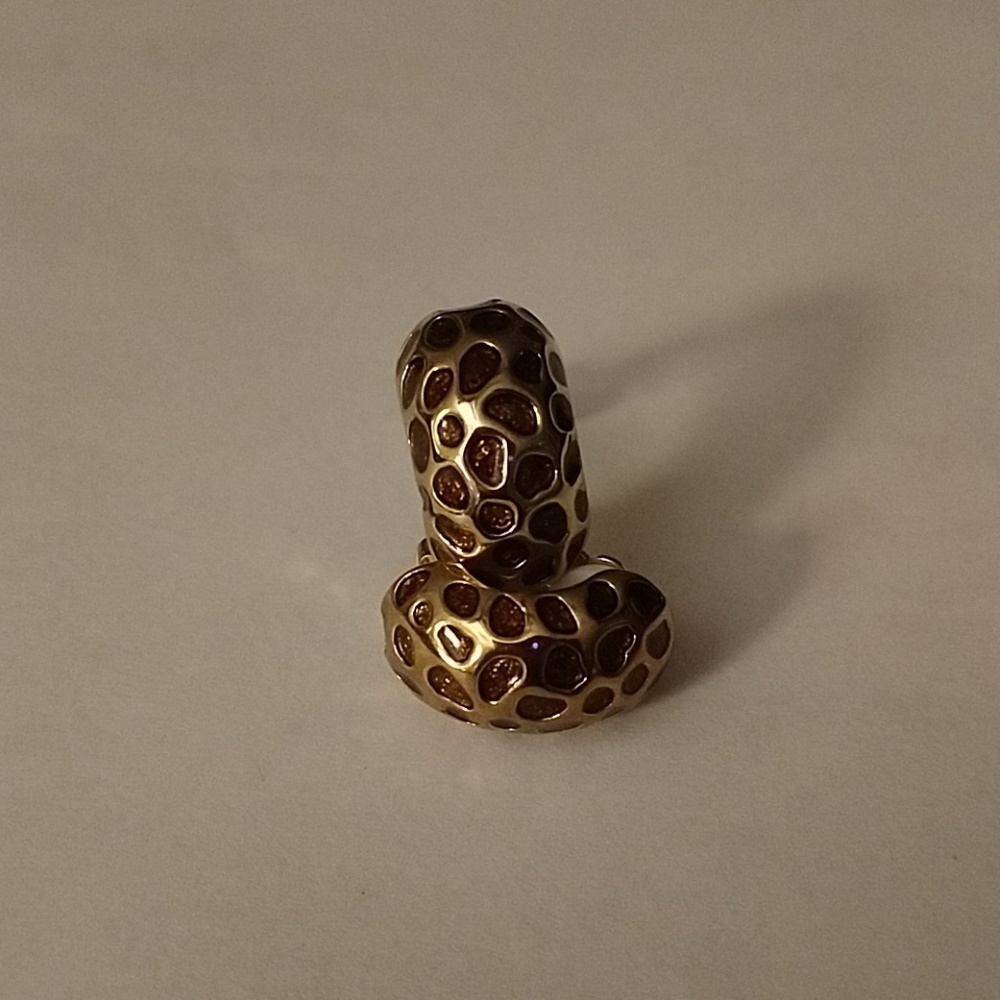 Gold tone and brown enameled clip on earrings